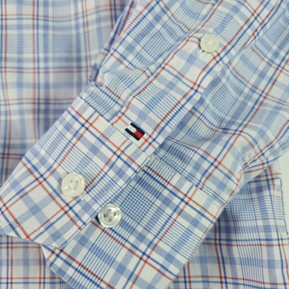 Tommy Hilfiger Shirt Men's Size L 16 34/35 Blue Plaid Wrinkle Free Long Sleeve - Picture 3 of 10